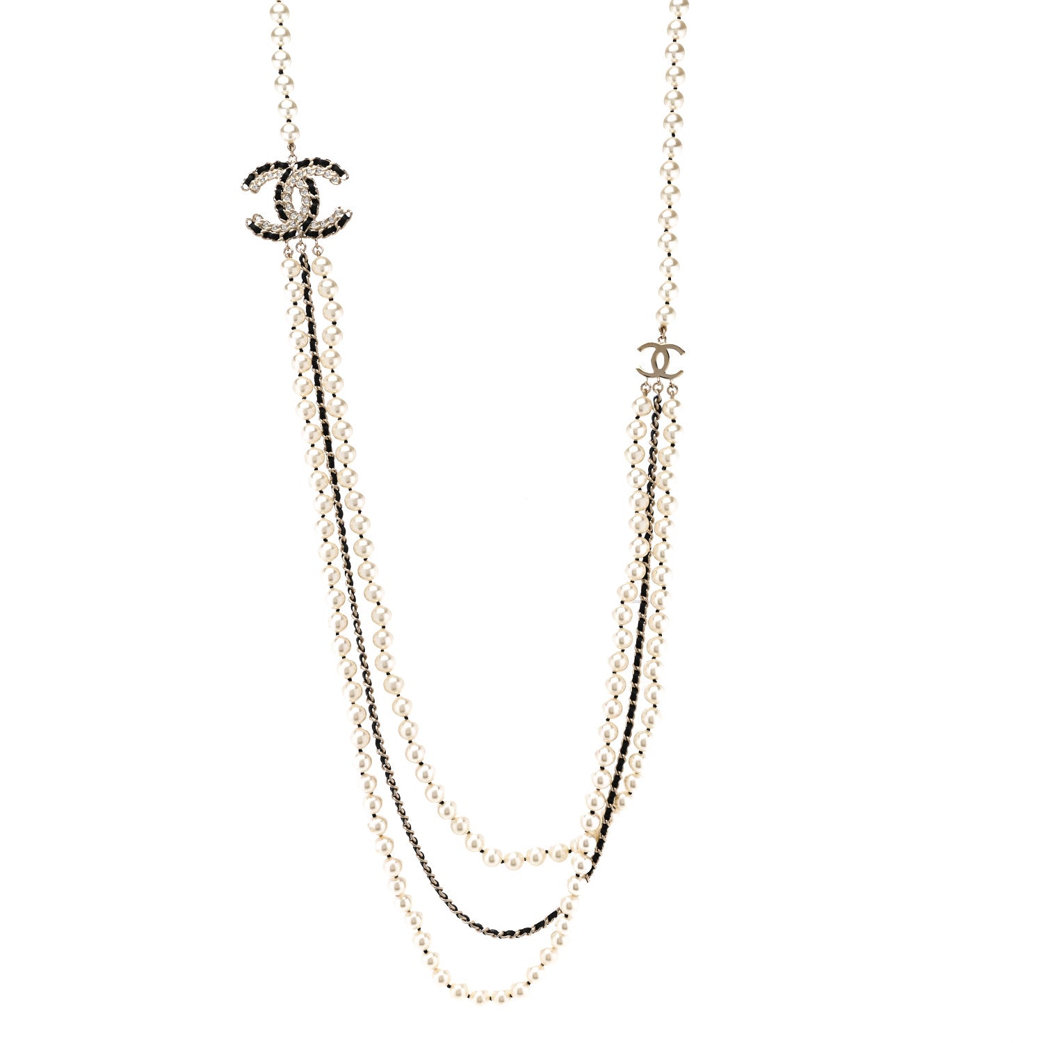 Chanel Pearl Lambskin Crystal CC Vintage Allure Necklace Gold Black 1 of 6