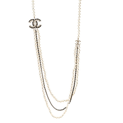 Chanel Pearl Lambskin Crystal CC Vintage Allure Necklace Gold Black 1 of 6