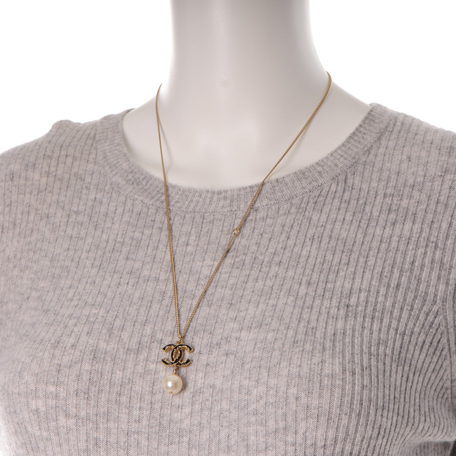 Chanel Enamel CC Baroque Pearl Drop Necklace Black Gold 2 of 4
