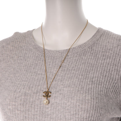 Chanel Enamel CC Baroque Pearl Drop Necklace Black Gold 2 of 4