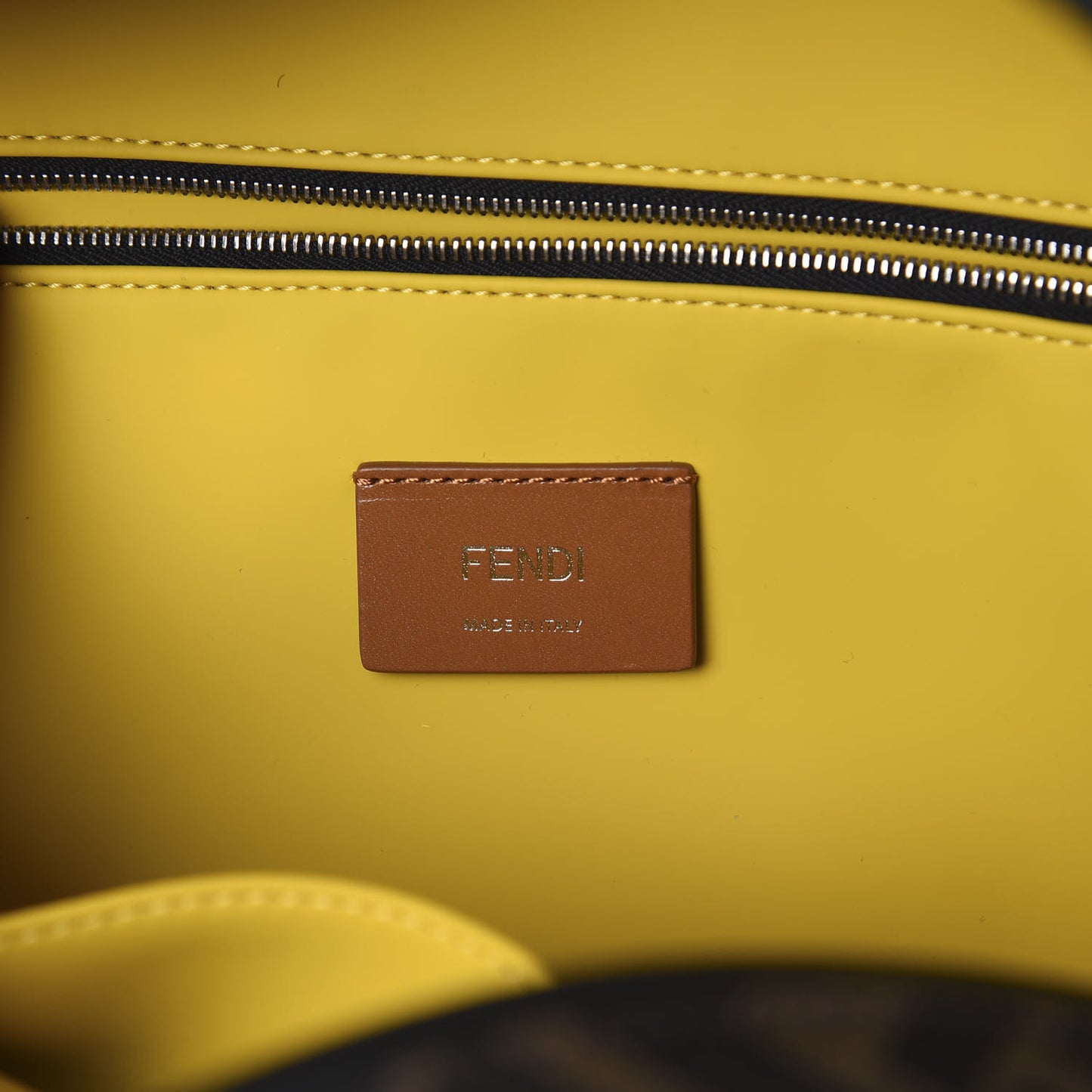 Glazed Fabric Calfskin FF 1974 Mania Pouch Pocket Backpack Mogano Panna Black Yellow