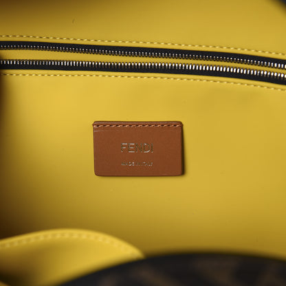 Fendi Glazed Fabric Calfskin FF 1974 Mania Pouch Pocket Backpack Mogano Panna Black Yellow 5 of 8