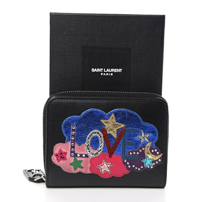Saint Laurent Calfskin Love Patchwork Compact Zip Around Wallet Black 8 of 8
