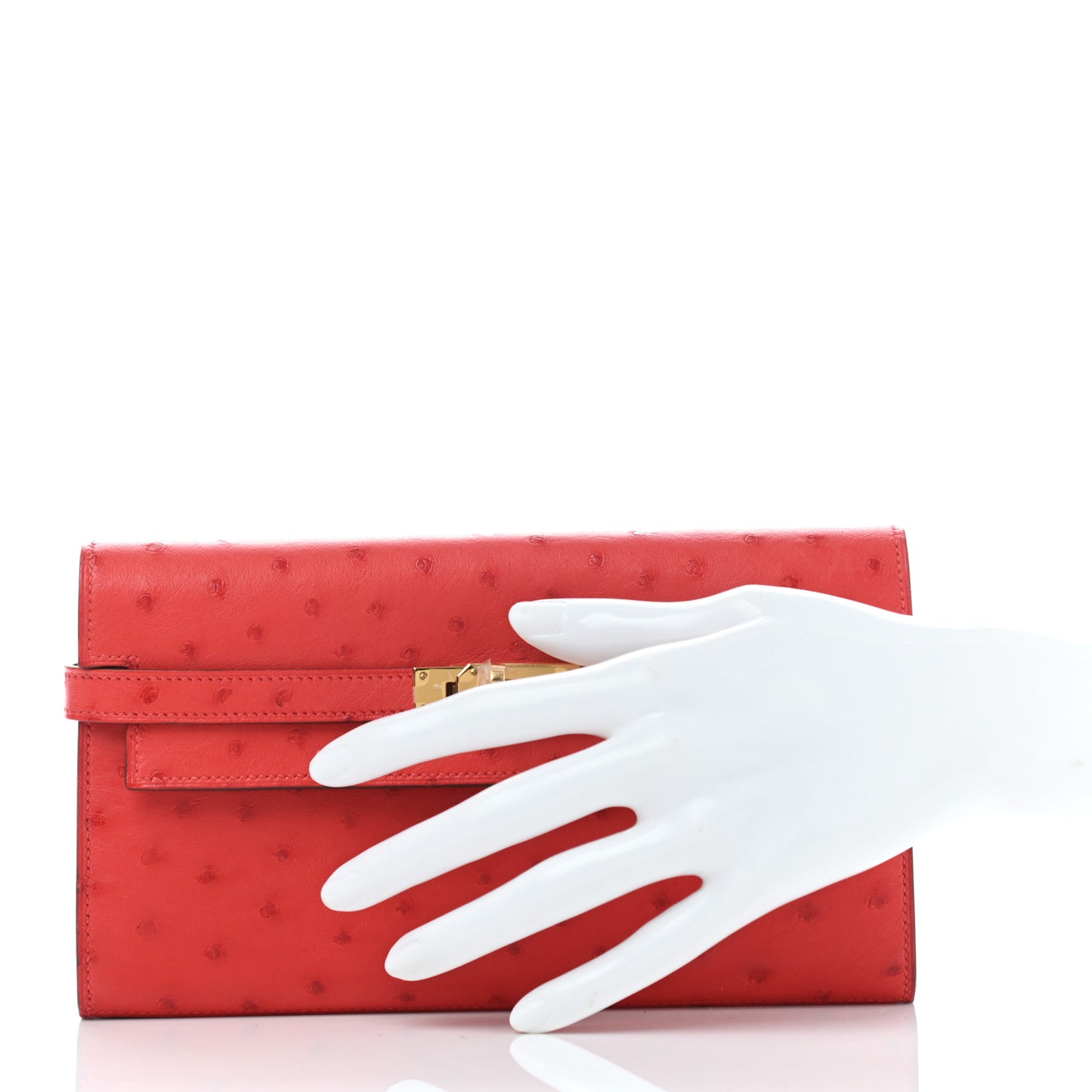Ostrich Kelly Longue Wallet Rouge Vif