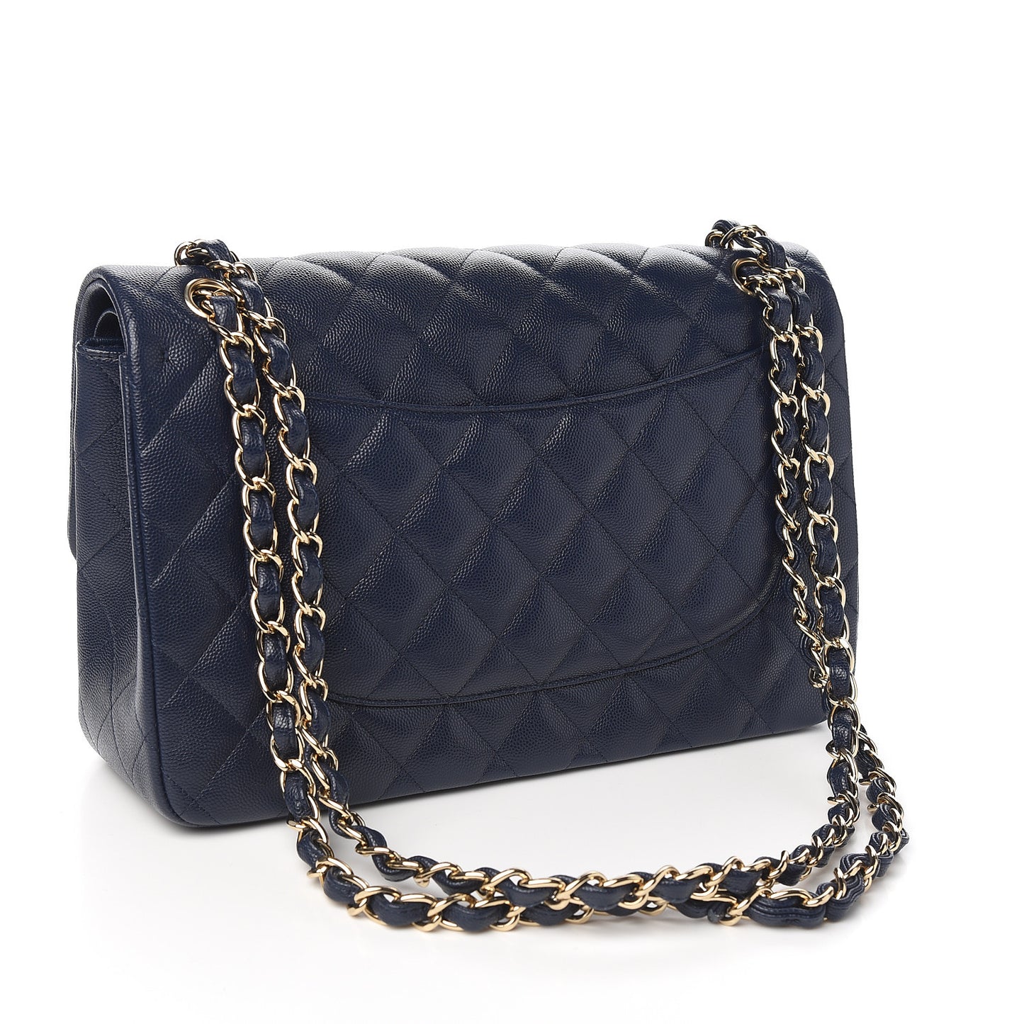 Caviar Quilted Jumbo Double Flap Navy Blue