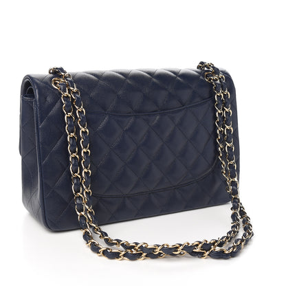 Chanel Caviar Quilted Jumbo Double Flap Navy Blue 2 of 10