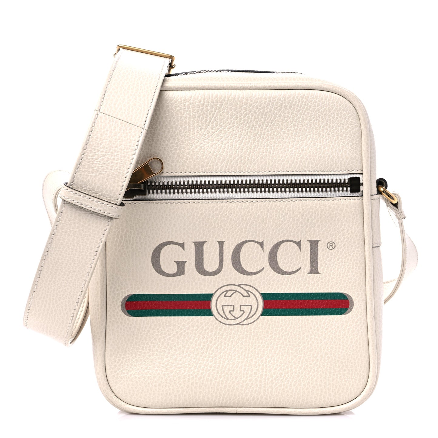 Grained Calfskin Logo Messenger Bag White