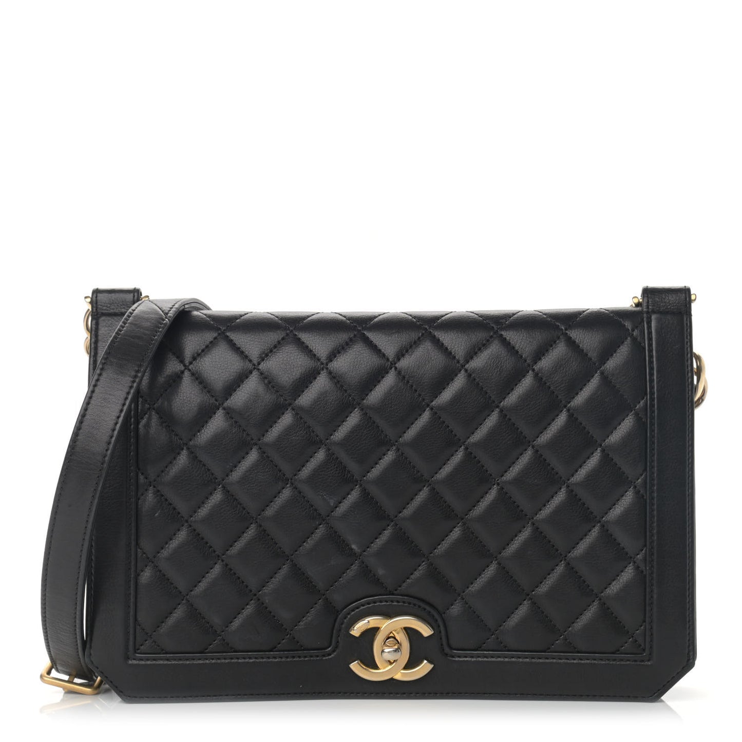 Lambskin Quilted Flap Shoulder Bag Black