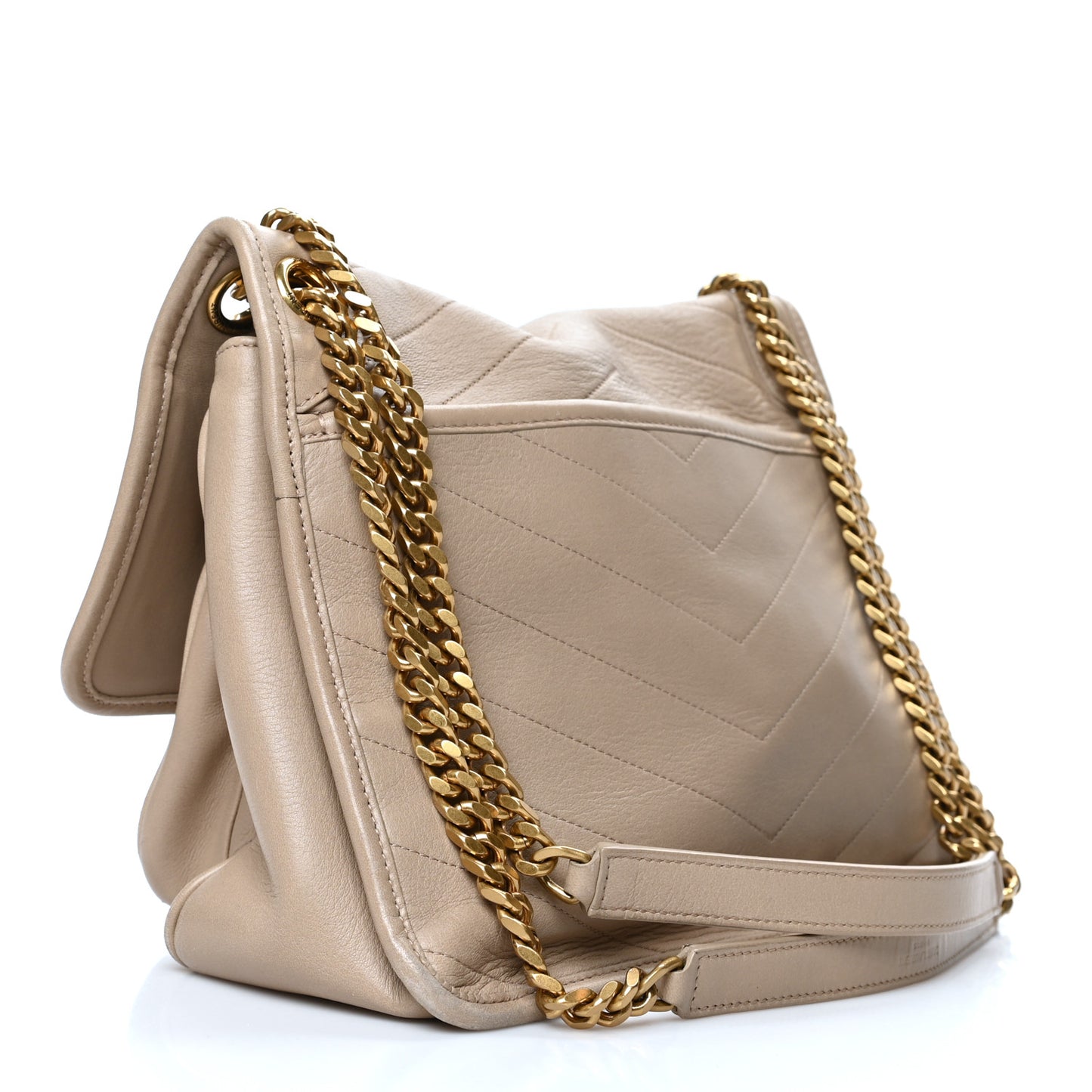 Lambskin Matelasse Monogram Medium Niki Chain Satchel Dark Beige