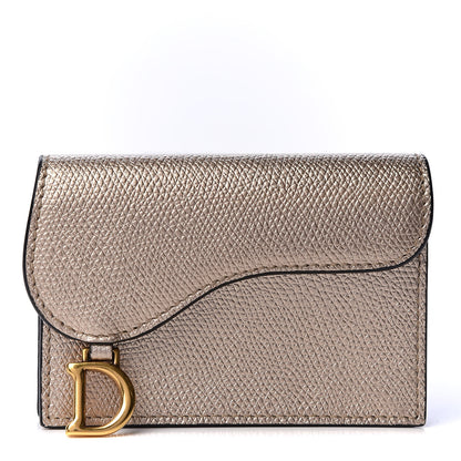 Christian Dior Metallic Grained Calfskin Saddle Card Holder Gold 1 of 8