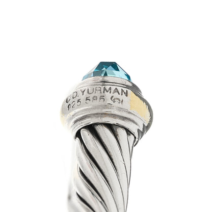 David Yurman Sterling Silver 14K Yellow Gold Blue Topaz 7mm Cable Classics Bracelet 3 of 3