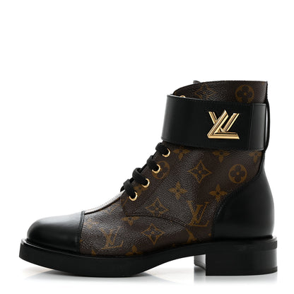 Louis Vuitton Calfskin Monogram Wonderland Flat Ranger Boots 38 Black 1 of 9
