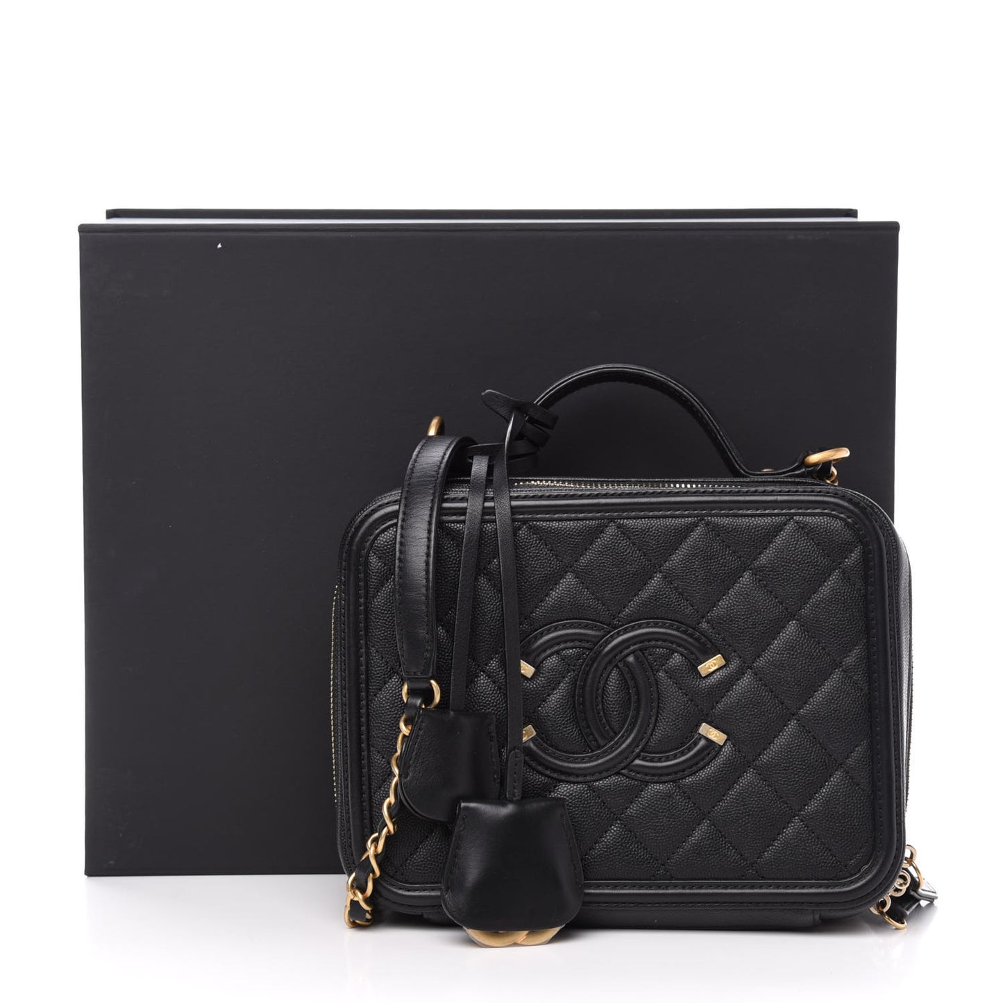 Caviar Quilted Medium CC Filigree Vanity Case Black