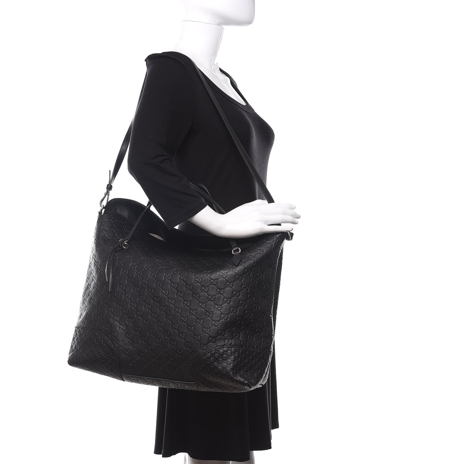 Gucci Guccissima Large Bree Foldover Tote Black 2 of 10