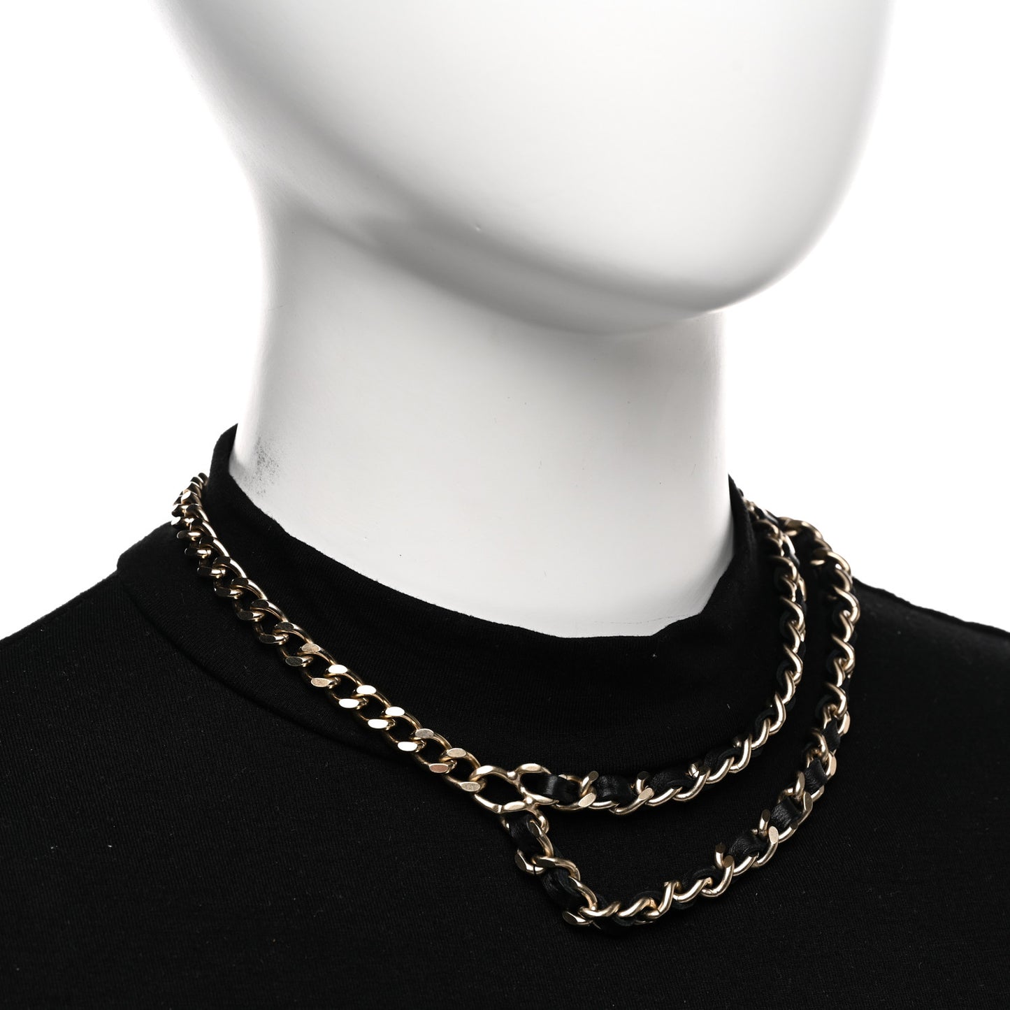 Lambskin CC Chain Short Necklace Black Gold
