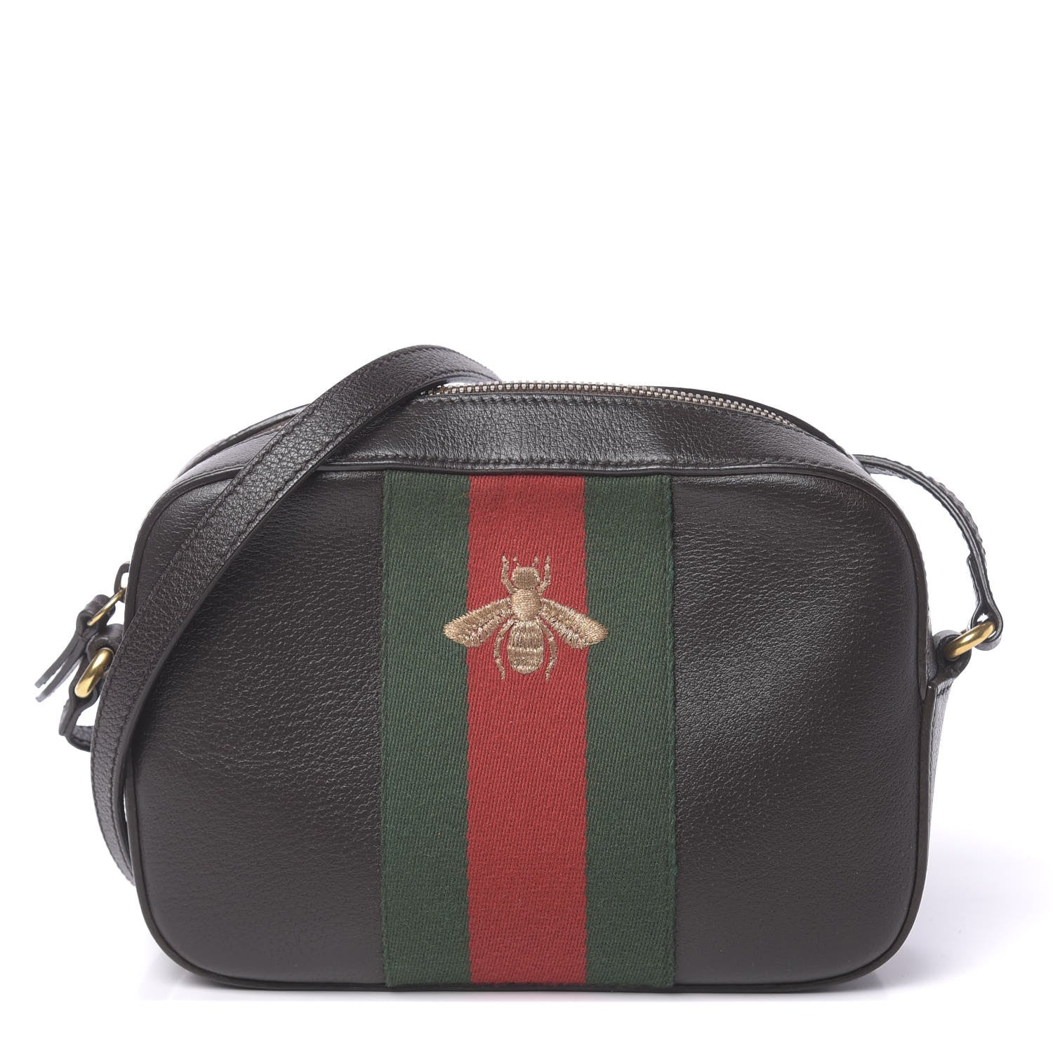 Gucci Textured Calfskin Web Small Webby Bee Shoulder Bag Brown Coffee 1 of 10