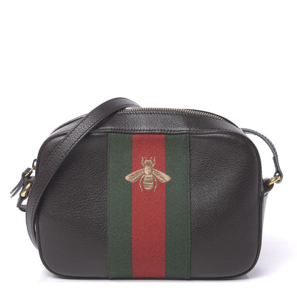 Gucci Textured Calfskin Web Small Webby Bee Shoulder Bag Brown Coffee 1 of 10