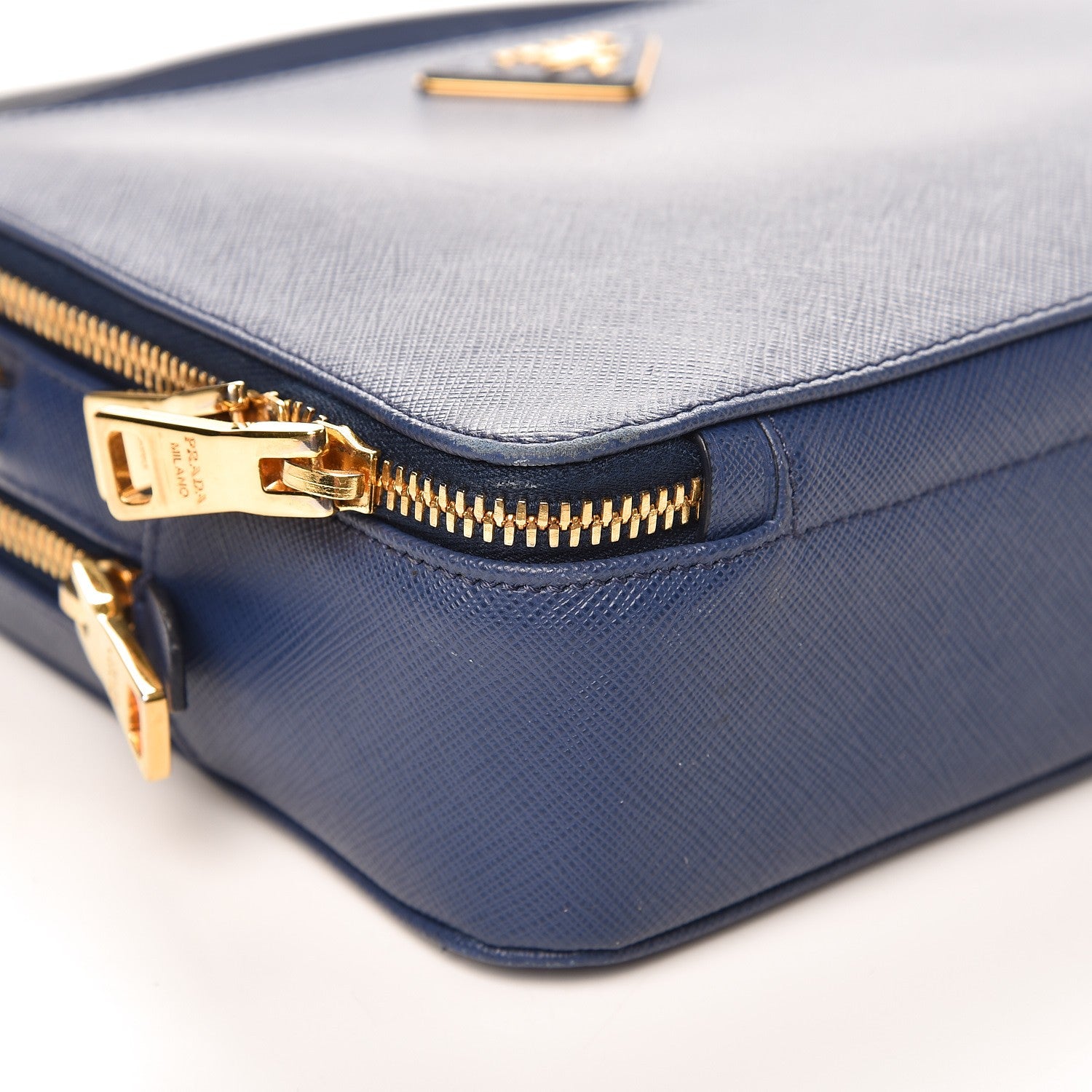 Prada Saffiano Lux Large Zip Crossbody Bag Bleuette 9 of 12