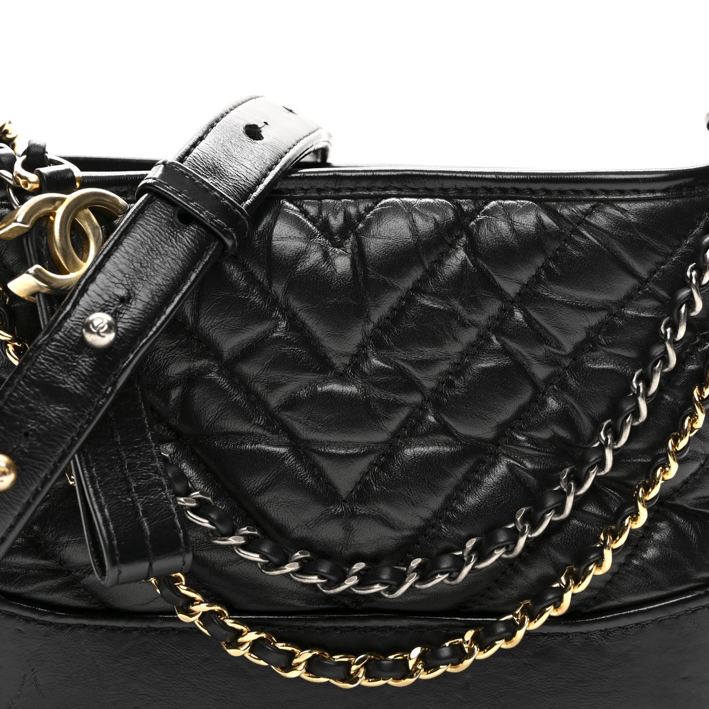 Aged Calfskin Chevron Quilted Small Gabrielle Hobo Black Black
