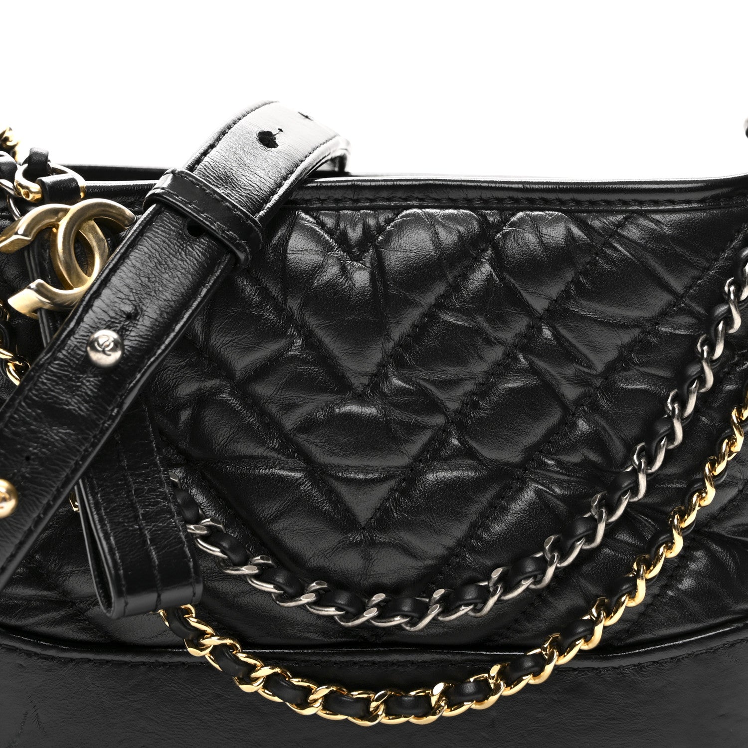 Chanel Aged Calfskin Chevron Quilted Small Gabrielle Hobo Black Black 8 of 10