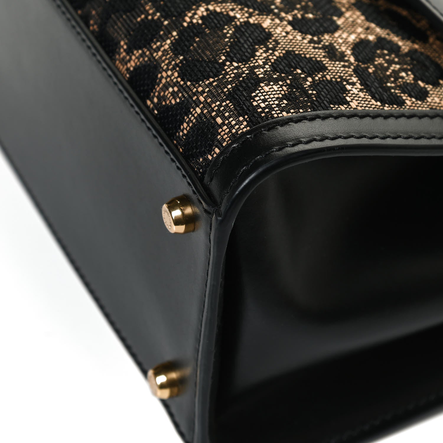 Dolce & Gabbana Calfskin Leopard Print Raffia Medium Sicily 58 Satchel Black Multicolor 7 of 12