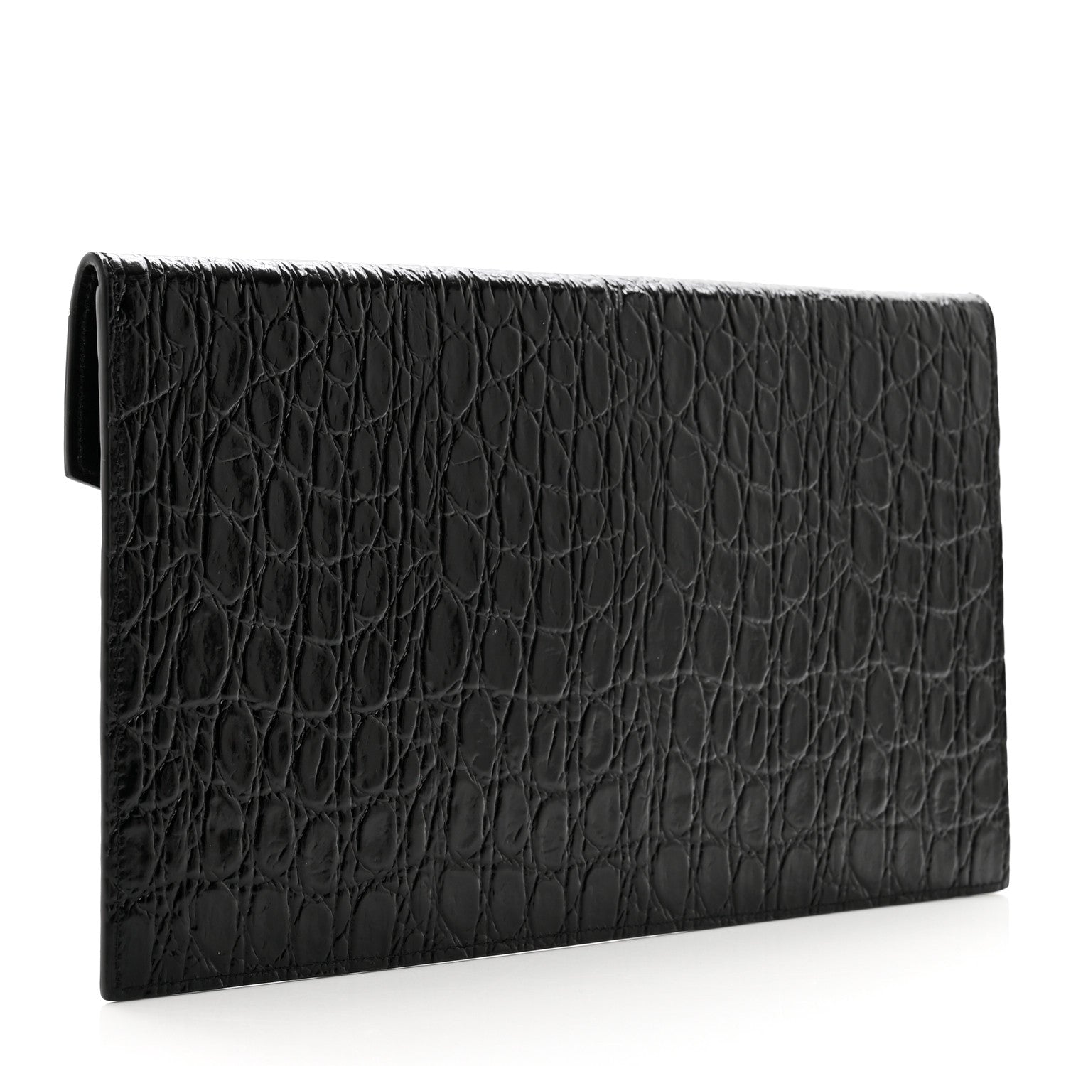 Saint Laurent Calfskin Crocodile Embossed Uptown Monogram Clutch Black 3 of 7