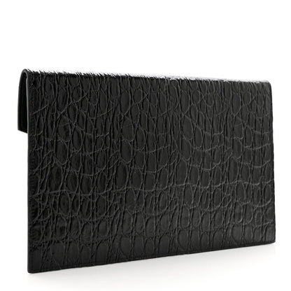 Saint Laurent Calfskin Crocodile Embossed Uptown Monogram Clutch Black 3 of 7