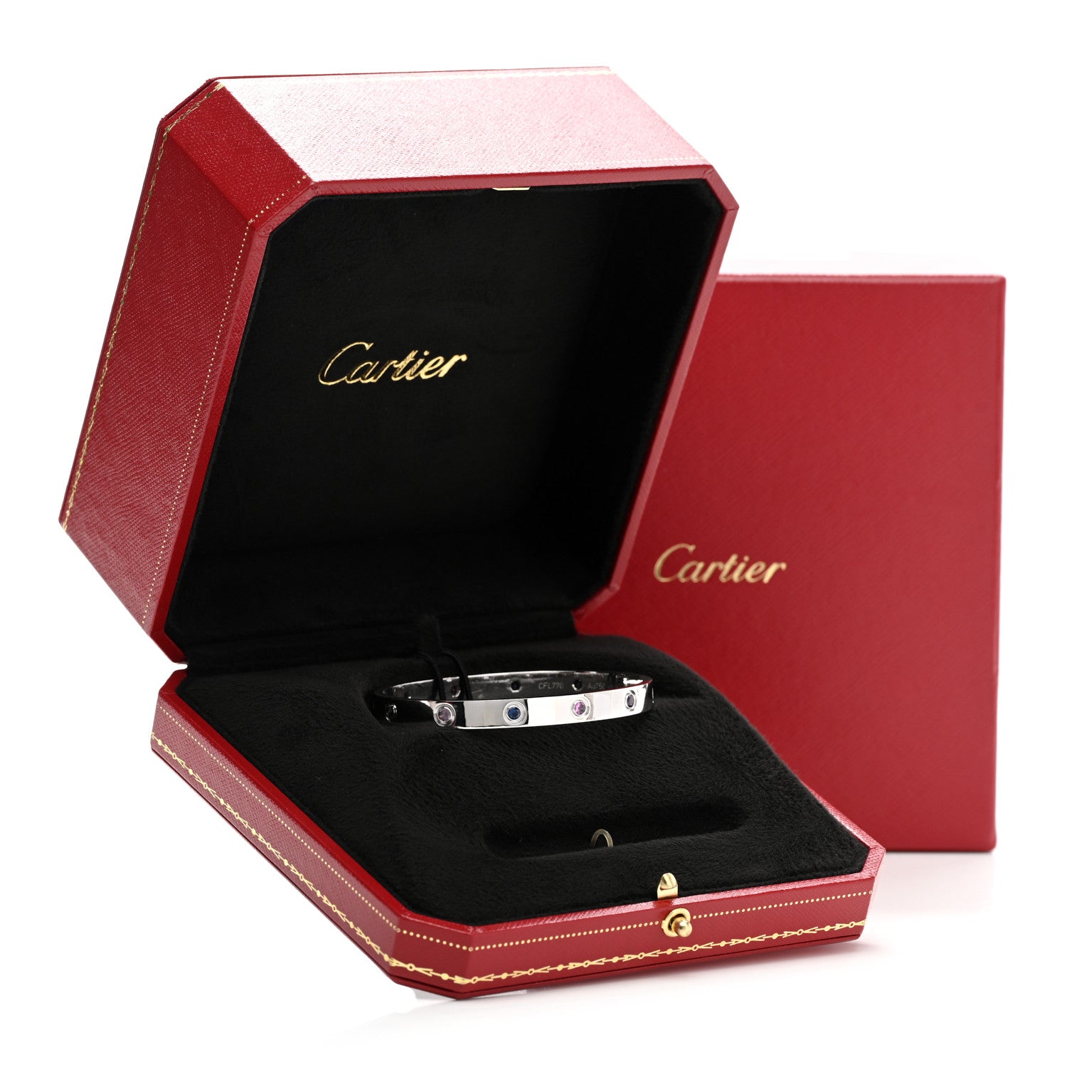 Cartier 18K White Gold Aquamarine Sapphire Spinel Amethyst LOVE Bracelet 17 7 of 7
