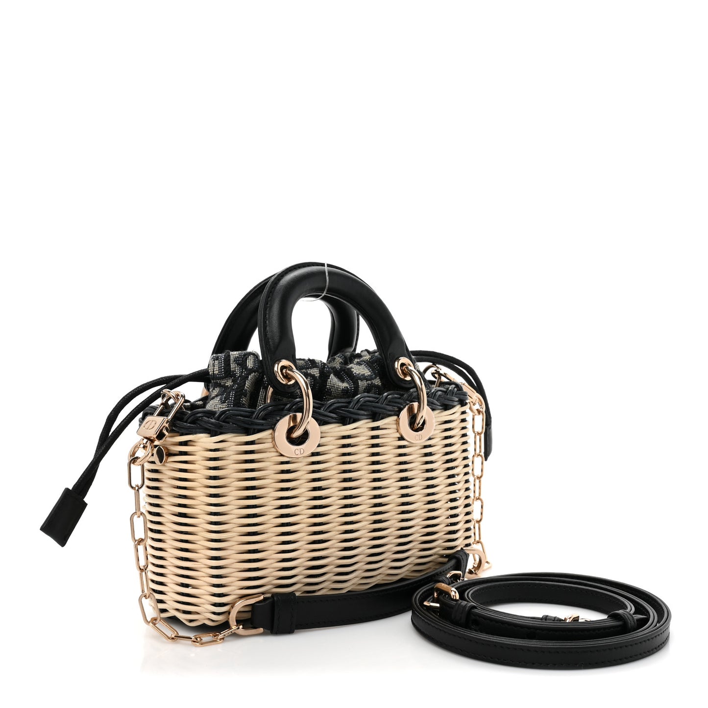 Wicker Oblique Micro Lady D-Joy Bag Natural Black