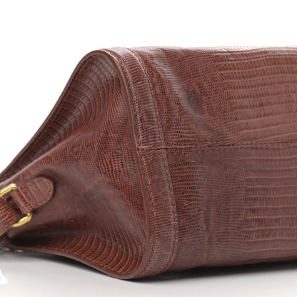 Alexander McQueen Calfskin Lizard Embossed Small Skull Padlock Zip Around Tote Brown 9 of 10