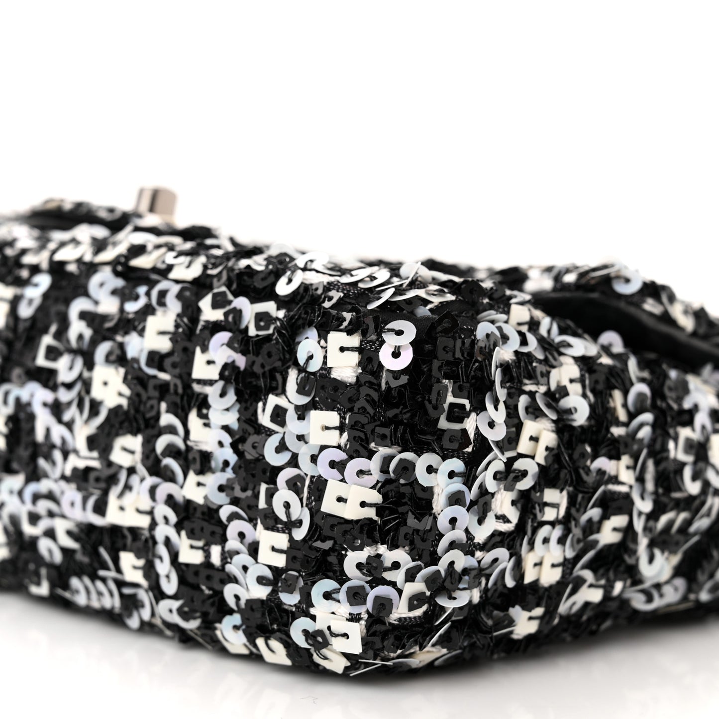 Sequin Lambskin Mini Flap Silver Black