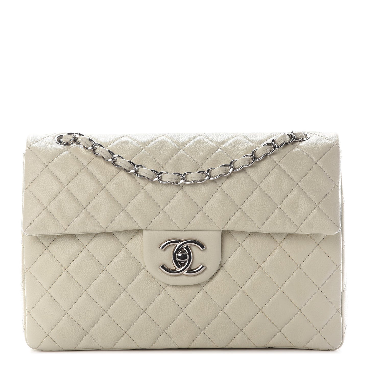 Caviar Quilted Maxi Single Flap White
