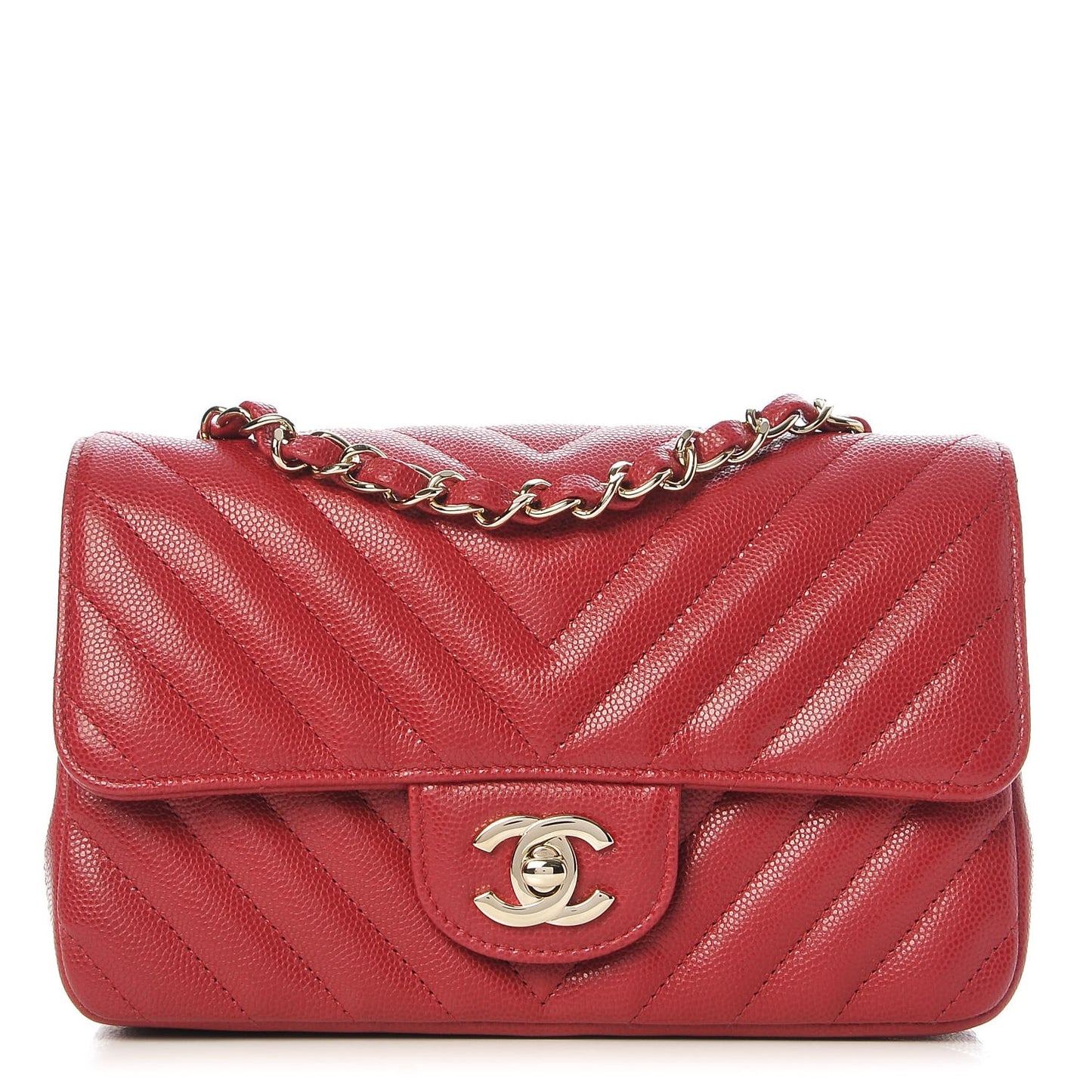 Caviar Chevron Quilted Mini Rectangular Flap Dark Red