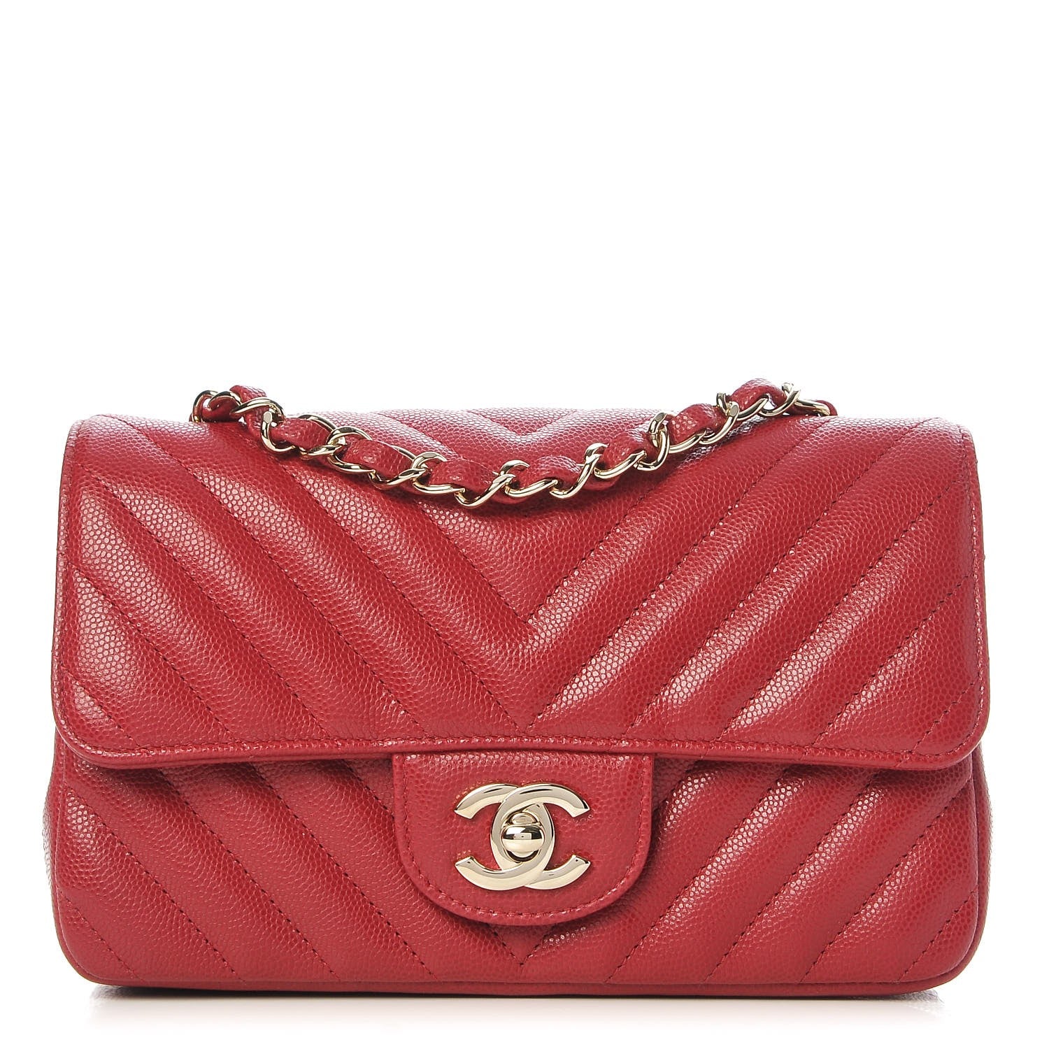 Chanel Caviar Chevron Quilted Mini Rectangular Flap Dark Red 1 of 8