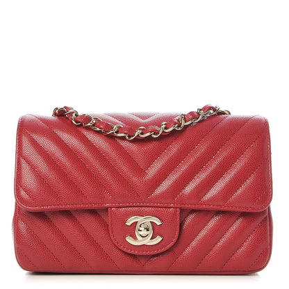 Chanel Caviar Chevron Quilted Mini Rectangular Flap Dark Red 1 of 8