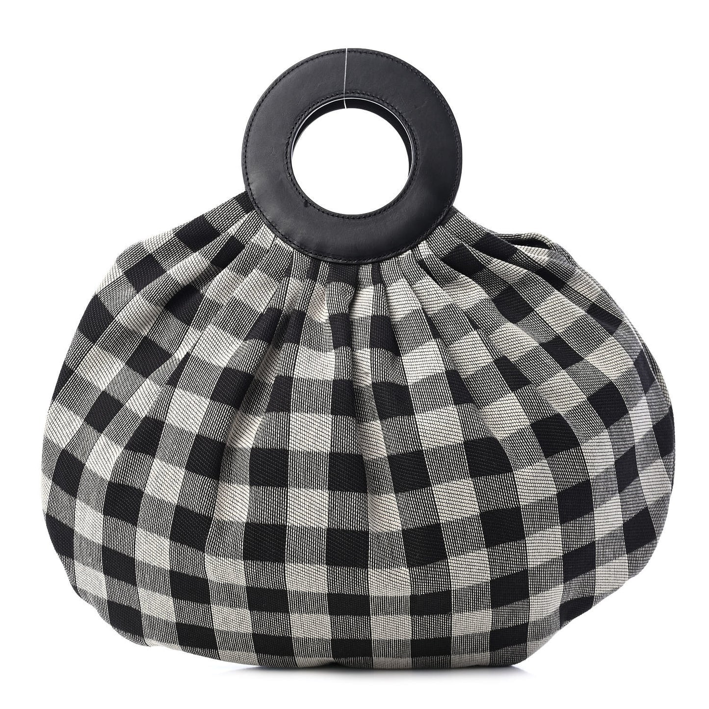 Canvas Check Top Handle Bag Black White