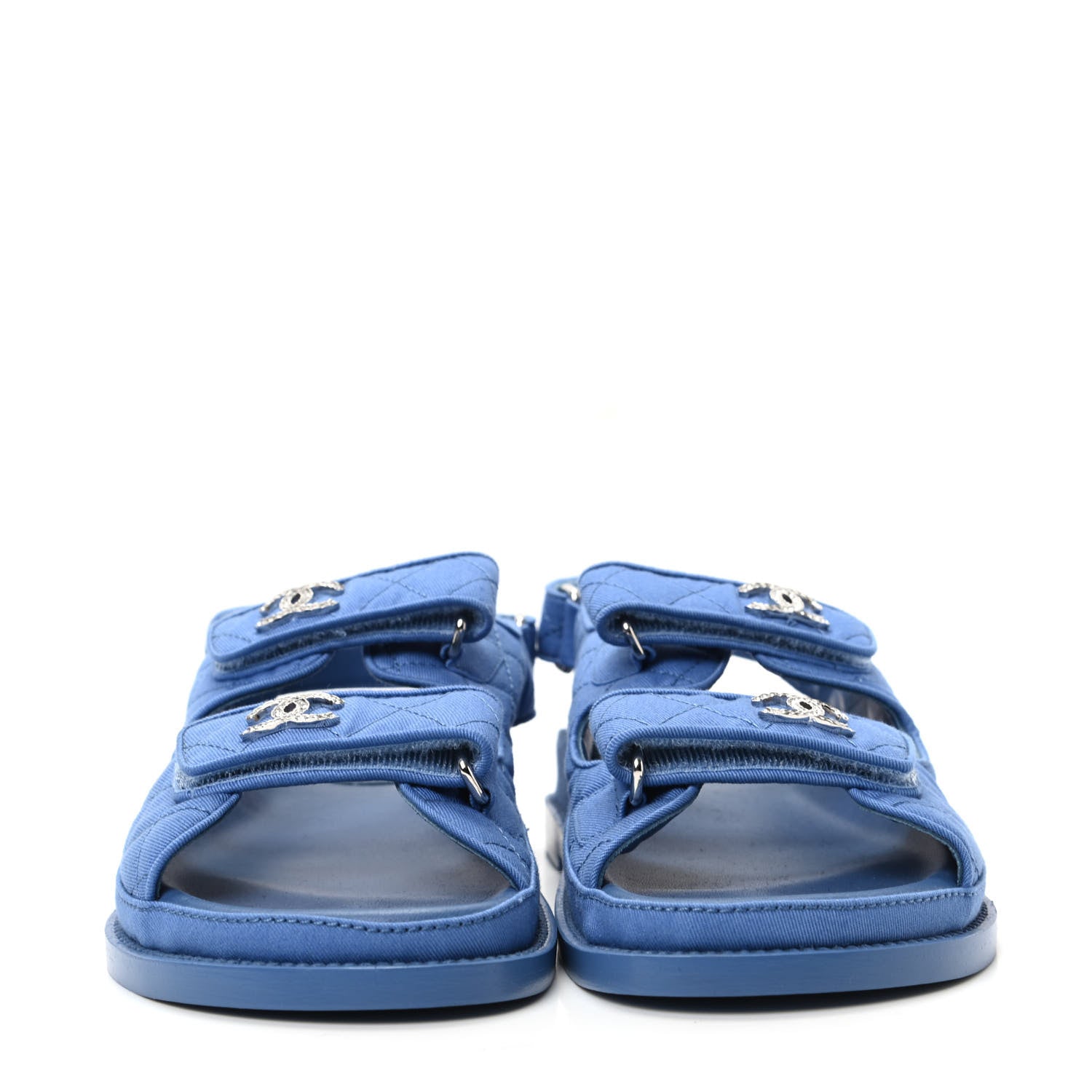 Chanel Grosgrain Quilted Velcro Dad Sandals 38 Blue 2 of 8