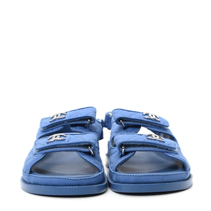 Chanel Grosgrain Quilted Velcro Dad Sandals 38 Blue 2 of 8