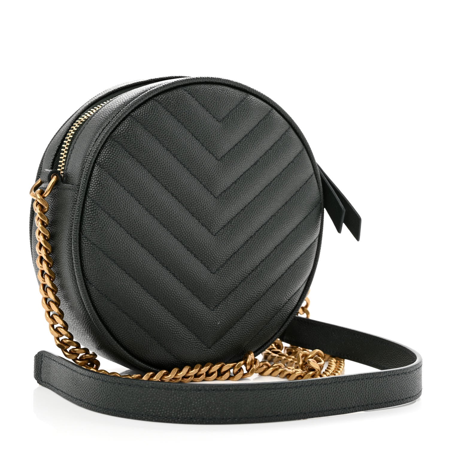 Saint Laurent Grain De Poudre Matelasse Chevron Quilted Round Vinyle Camera Bag New Vert Fonce 3 of 10