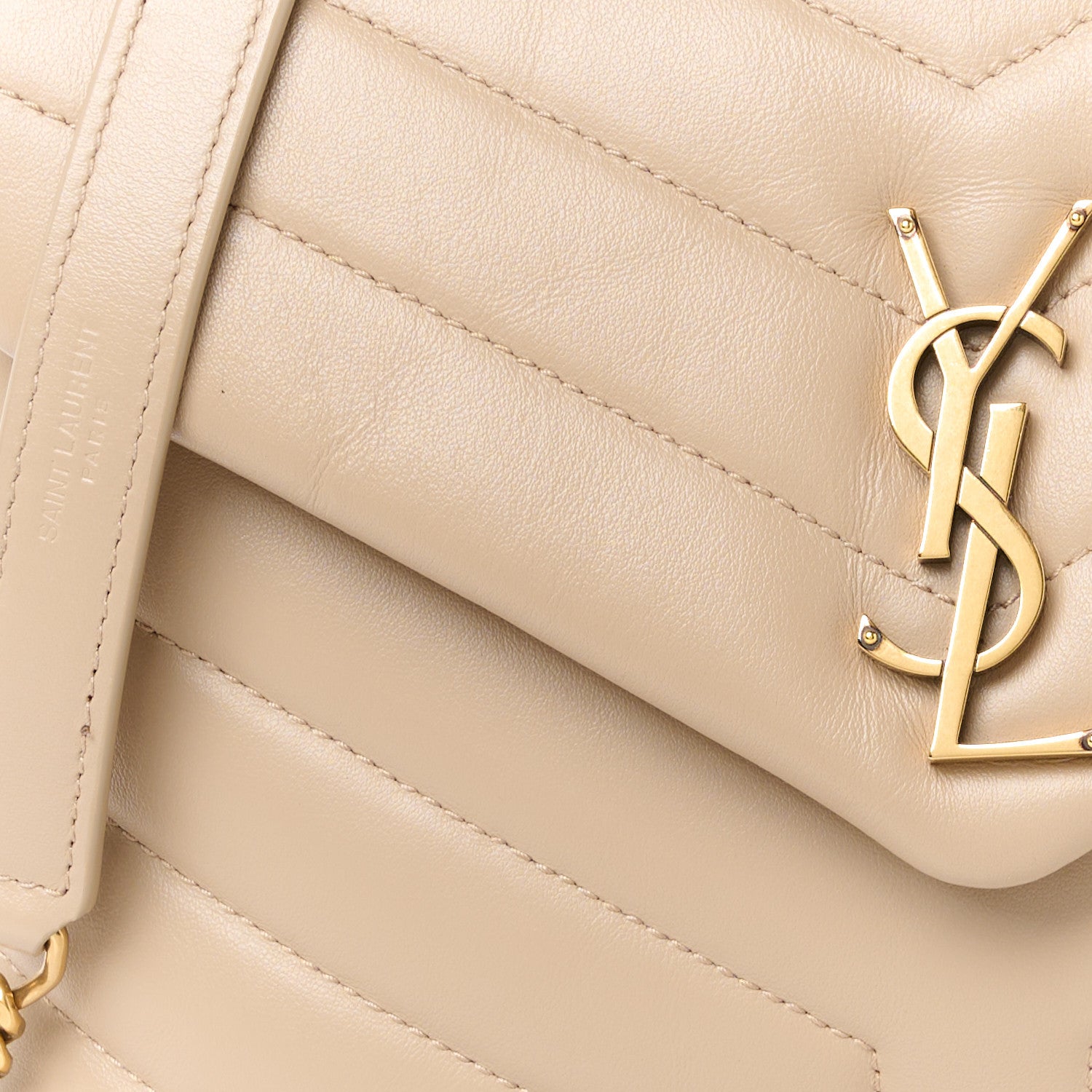 Saint Laurent Calfskin Y Quilted Monogram Small Loulou Chain Satchel Dark Beige 9 of 11