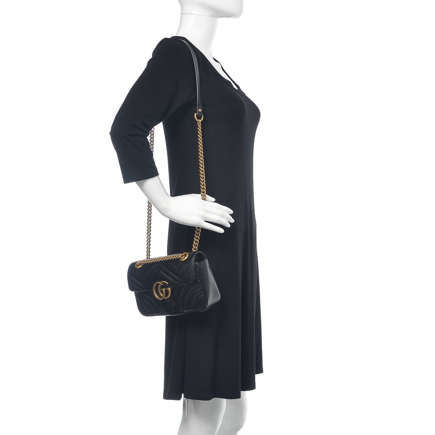 Calfskin Matelasse Mini GG Marmont Shoulder Bag Black