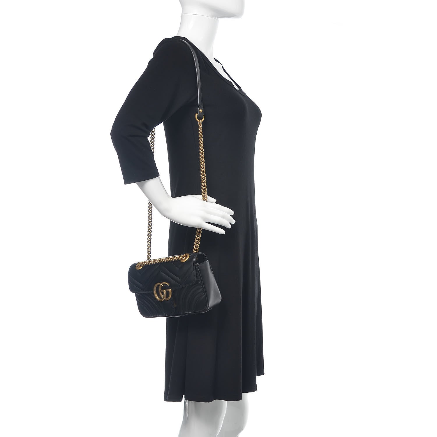 Gucci Calfskin Matelasse Mini GG Marmont Shoulder Bag Black 2 of 10