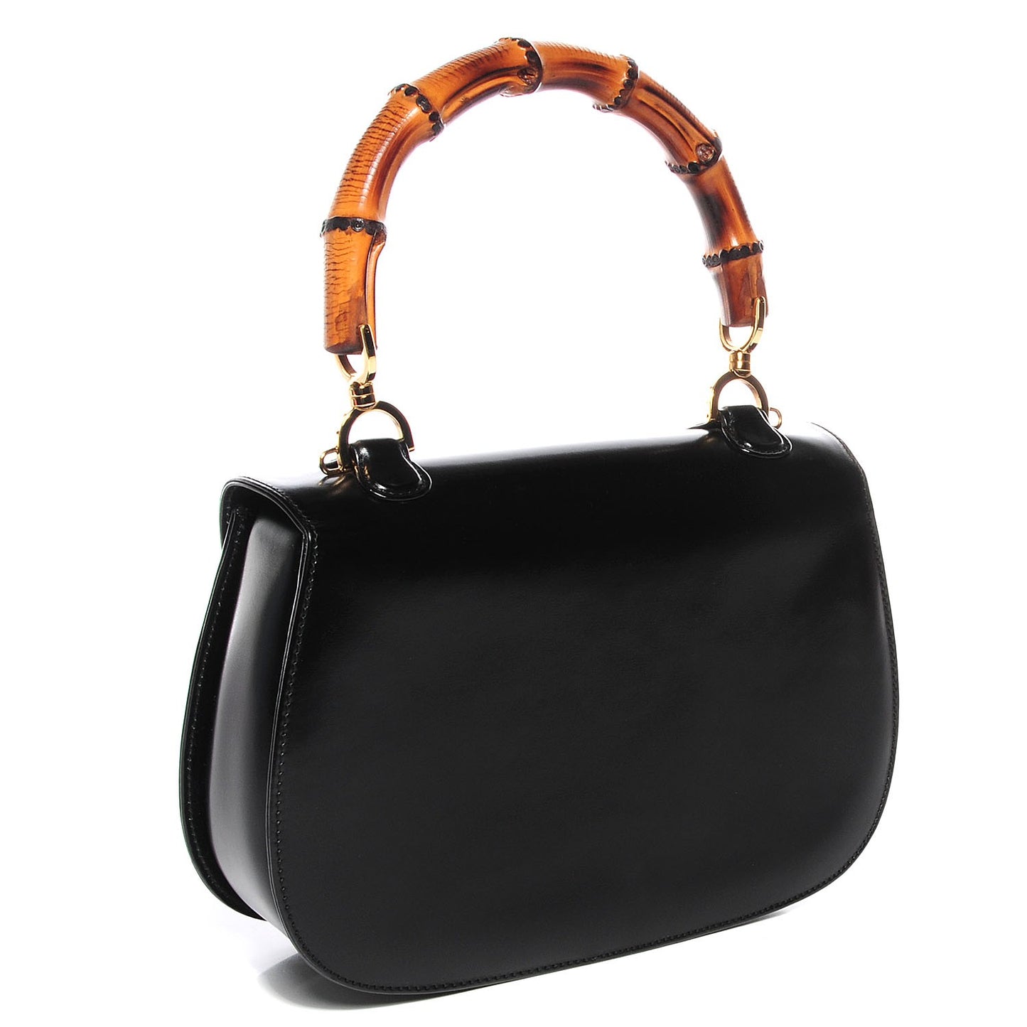 Leather Bamboo Top Handle Bag Black
