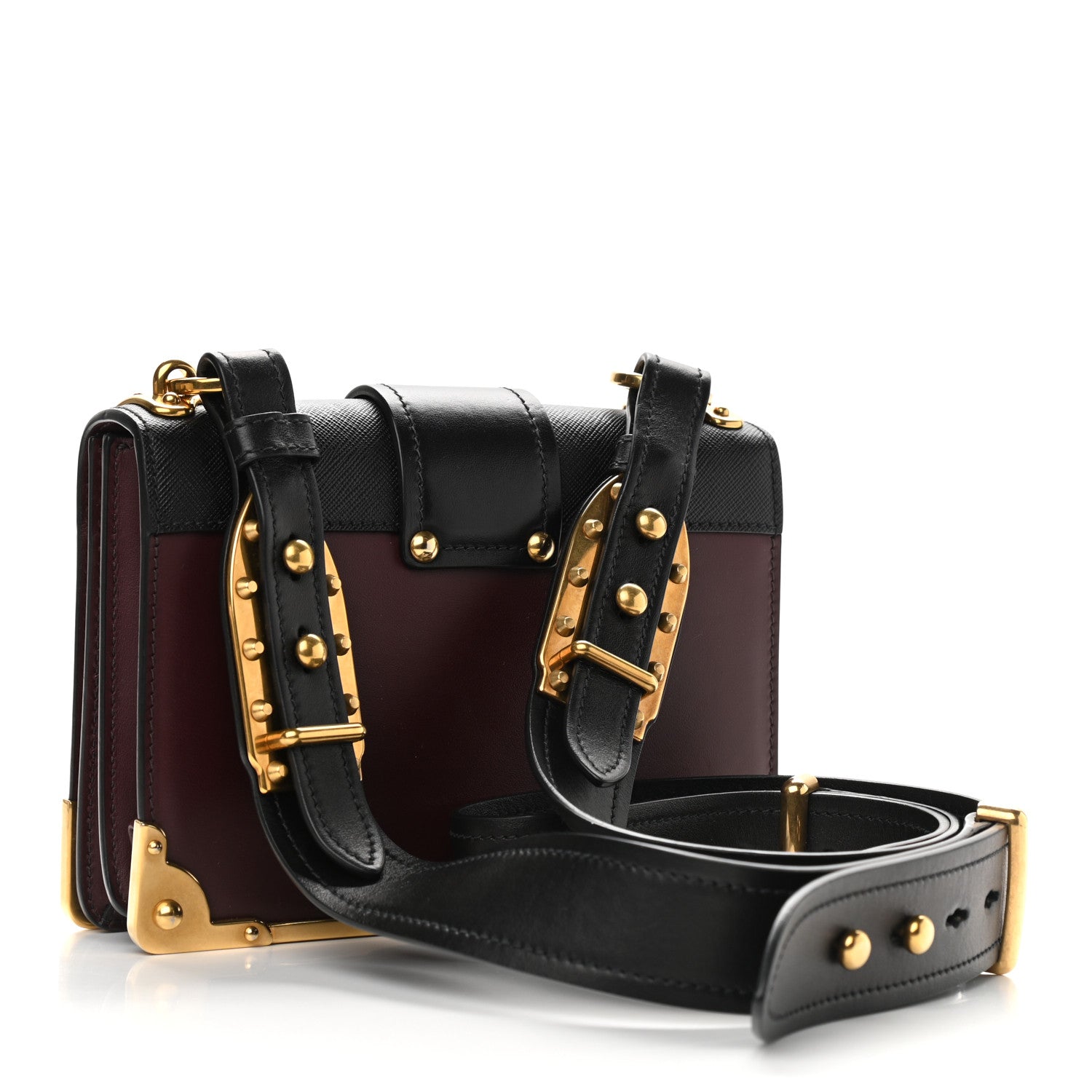 Prada City Calfskin Saffiano Cahier Bag Granato Black 3 of 8