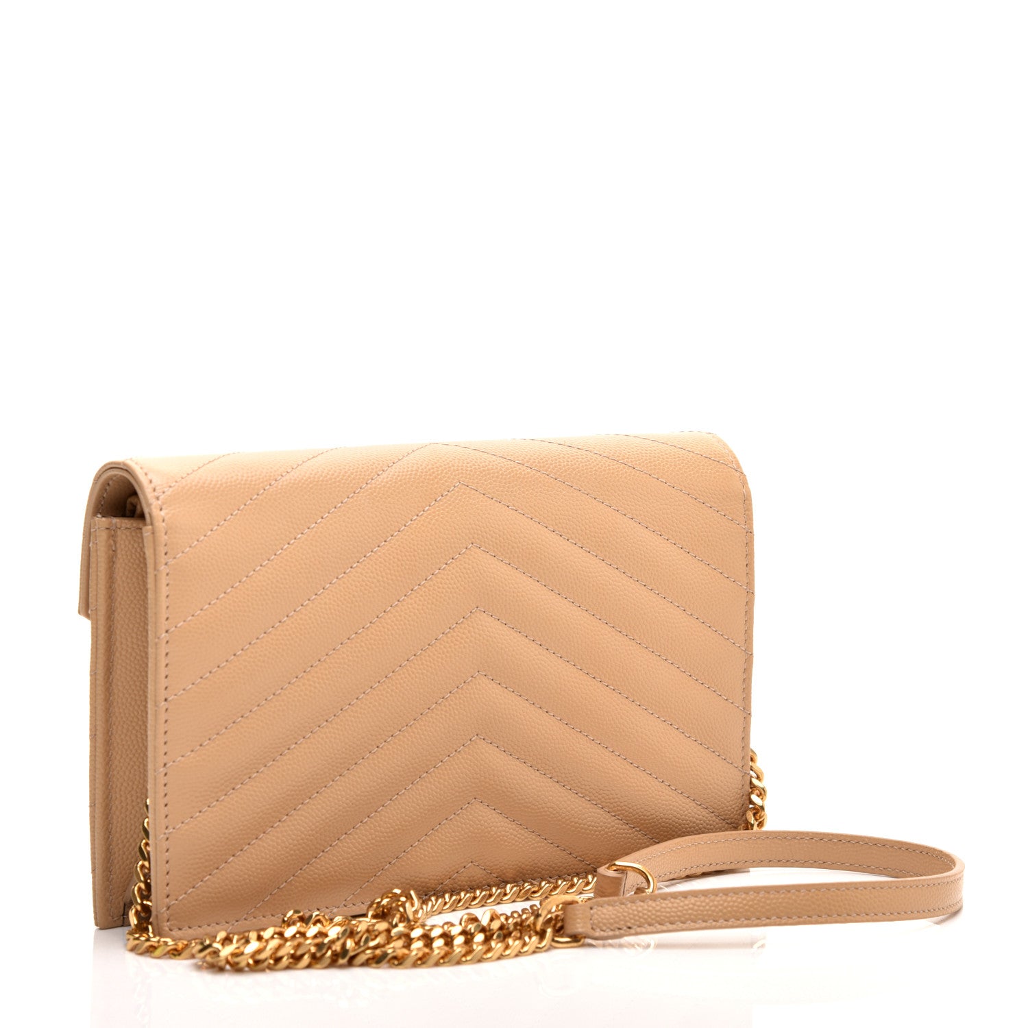 Saint Laurent Grain De Poudre Matelasse Chevron Monogram Envelope Chain Wallet Nude Powder 3 of 9