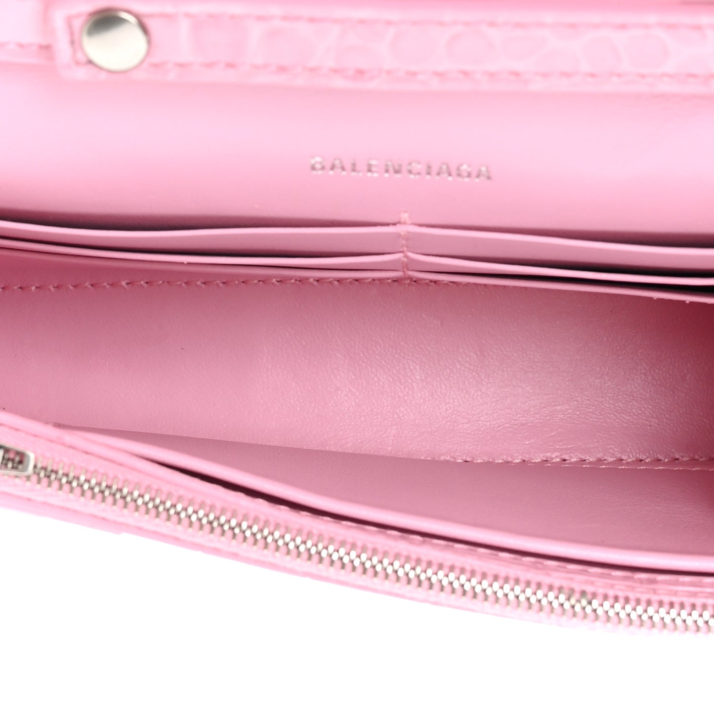 Shiny Calfskin Crocodile Embossed Hourglass Chain Bag Candy Pink