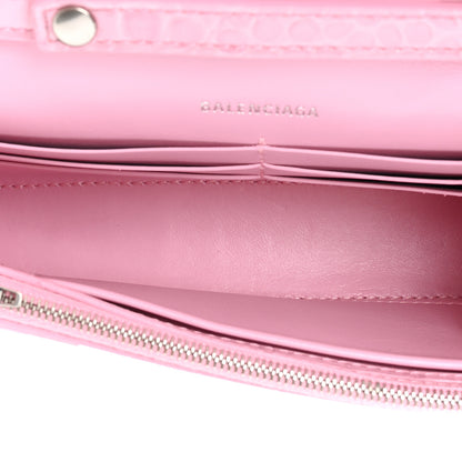 Balenciaga Shiny Calfskin Crocodile Embossed Hourglass Chain Bag Candy Pink 5 of 11