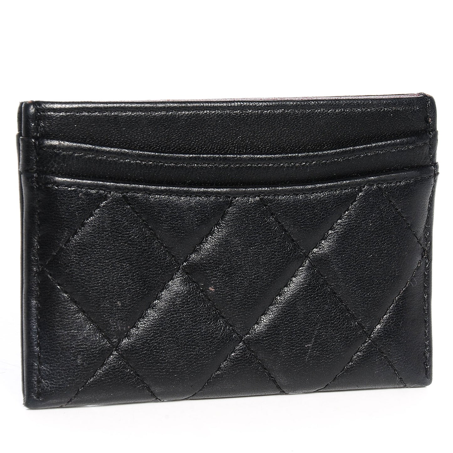 Lambskin Quilted Card Holder Black