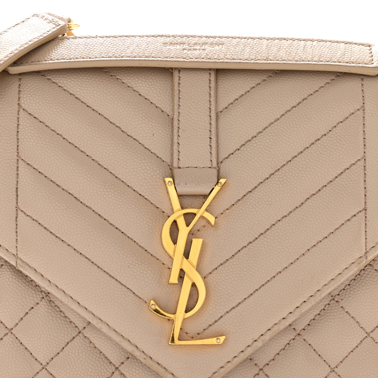 Saint Laurent Grain De Poudre Textured Mixed Matelasse Medium Triquilt Monogram Satchel Dark Beige 8 of 15