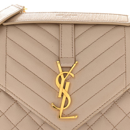 Saint Laurent Grain De Poudre Textured Mixed Matelasse Medium Triquilt Monogram Satchel Dark Beige 8 of 15